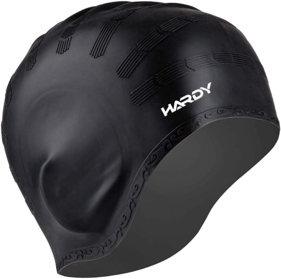 Hardy Swim Cap, Silicone Swimming Cap 3D Ergonomic Design, Comfortable and Durable Non-Slip Swimming Cap, Suitable for Men and Women (Black)