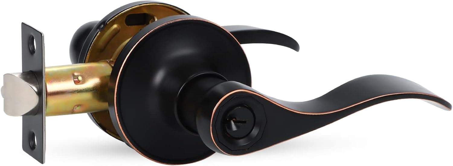 6 Pack Oil Rubbed Bronze Door Handle with Lock and Key, Wave Style Lever Keyed Entry Door Lock Door Lever Front Door Leverset Lockset, Keyed Alike/Combo Keys