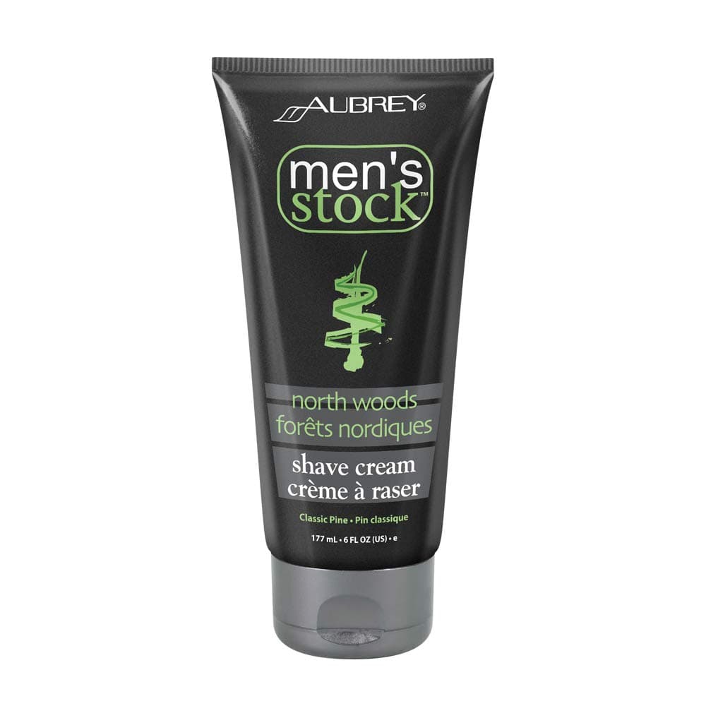 Aubrey Mens Stock North Woods Shave Cream | Invigorating Formula For A Smooth, Close Shave | Avocado & Wheat Germ Oils | Classic Pine Scent | 6oz
