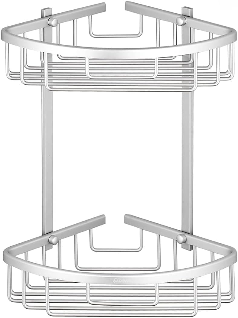 ADOVEL Bathroom Shelf, AdhesiveCorner Shower Caddy, Aluminum Rustproof, No Drilling - 2 Tiers
