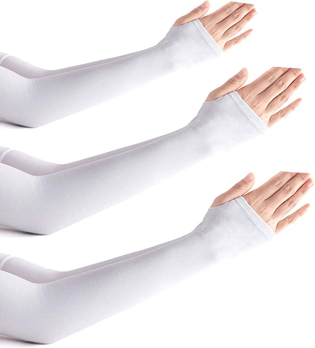 OrrinSports Forearm Sleeve UV Arm sleeves for Women/Men UV Protection Cooling (Hand Cover) 3 Pairs White