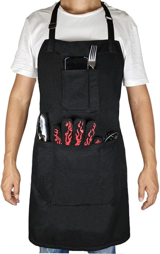 DCCPAA 100% Cotton Professional Chef Apron for men women,Adjustable Bib with Roomy Pockets for Cooking Kitchen BBQ Grill