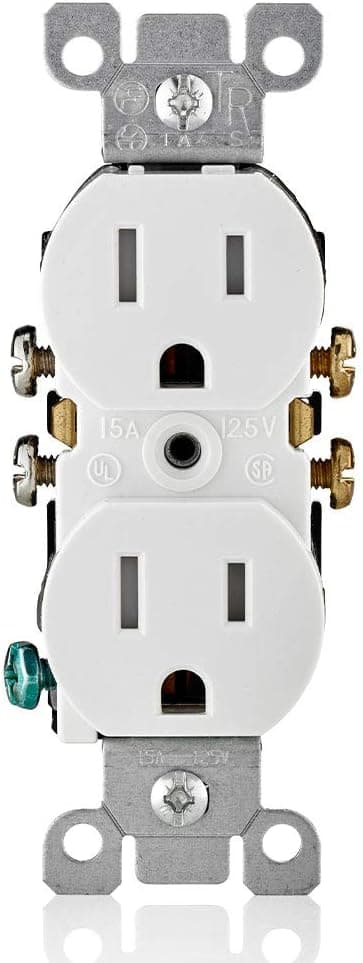 Leviton T5320-W Straight Blade Tamper Resistant Duplex Receptacle, 125 V, 15 A, 2 Pole, 3 Wire, 1 Pack, White
