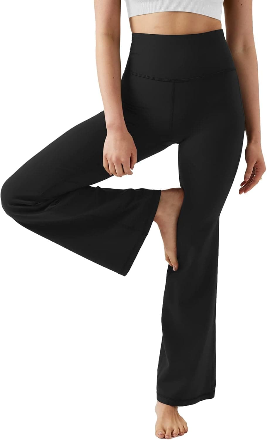LASLULU Womens Bootleg Yoga Pants Wide Leg Pants High Waisted Loose Flare Workout Athletic Sweatpants Leggings with Pockets