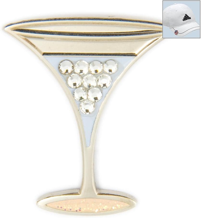 Bonjoc Crystal Golf Ball Marker & Hat Clip - White Martini
