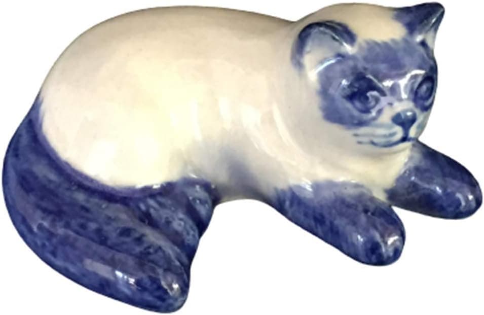 Ceramic Figurine Dollhouse Persian cat Delft Blue White Collectible Miniature Bonsai Garden Handmade Painted Gift no 2