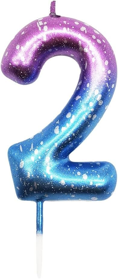 Birthday Candles, 2.36" Purple to Blue Gradient Color 3D Number Glitter Candle Wax Cake Topper Decorations for Kids Adults Birthday Party Supplies Wedding Anniversary Celebration (2, Dark-Gradient)