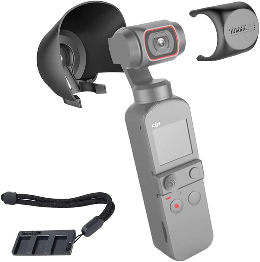 Lens Hood for DJI OSMO Pocket 2 + Lens Cover Cap + Hand Lanyard Camera Accessories Combo Lens Sunshade Guard Prevent Glare Protective Caps