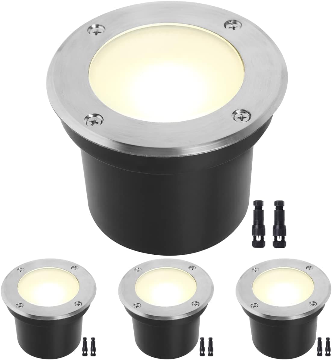 LED Low Voltage Landscape Lights 18W In Ground Lights,12V-24V LED Well Lights IP67 Waterproof Commercial Landscape Lighting with Wire Connectors for Driveway,Fence,Tree,Deck,Diameter 4.9IN 4Pack)