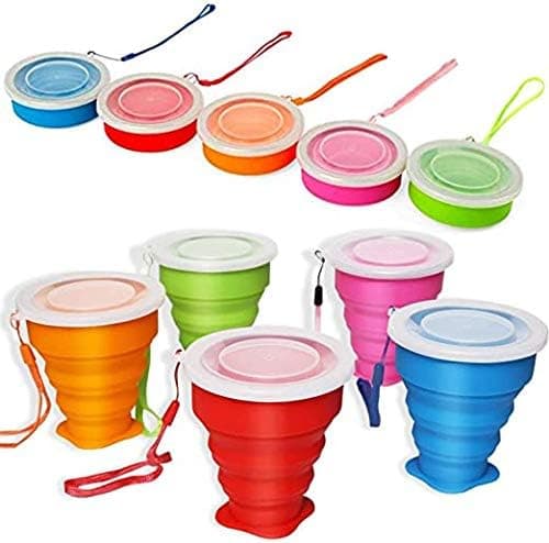 CEVENT 5Pcs/Set Silicone Collapsible Cup,Camping Essentails Travel Cup,Collapsible Measuring Cups for Hiking Camping Backpacking,Space Saving Camping Mugs