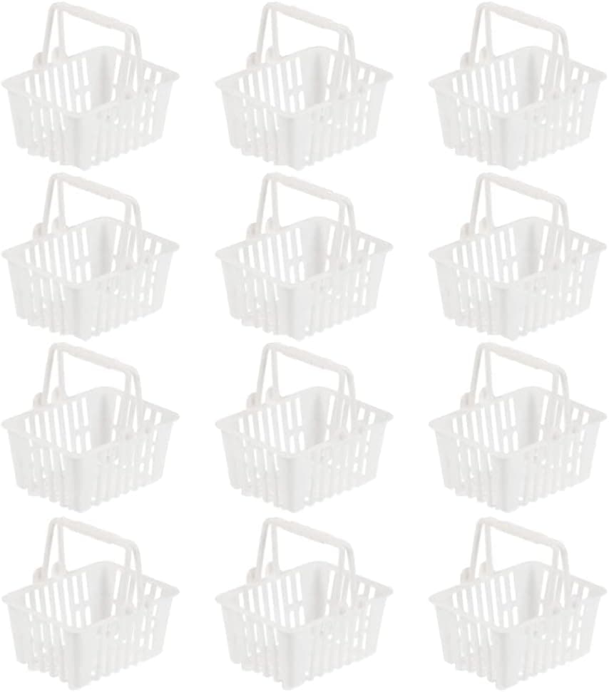 Toyvian 12pcs Mini Shopping Basket Small Plastic Supermarket Shopping Baskets with Handles for Storage Toys Kids Party Favors, White