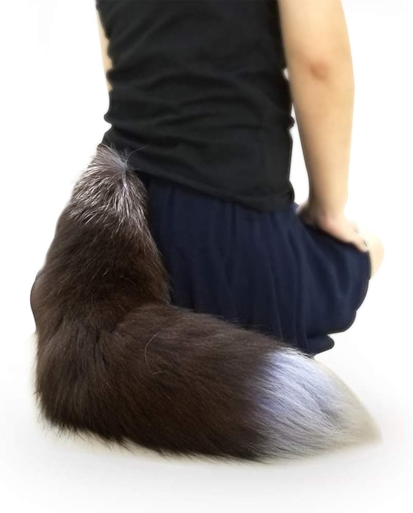 Sheicon Soft Fluffy Silver Fox Big Dress Up Tail for Cosplay (Plus, Black Brown)