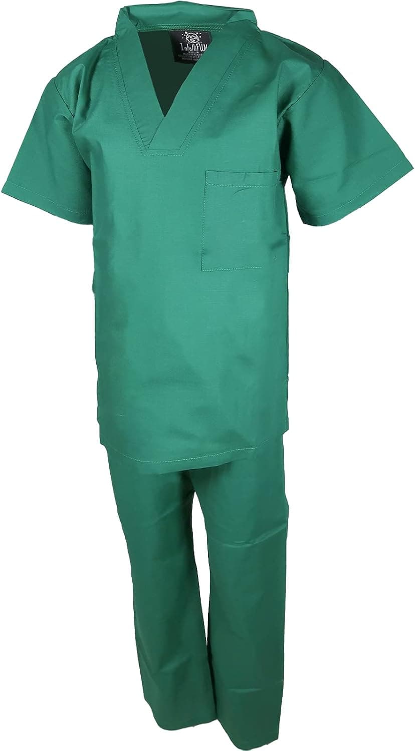 IntelliFun Toddler Kids Dress Up Pretend Role Play Scrub Sets Halloween School Home play for Ages 3+ (Surgical Green, M 4-6Y)