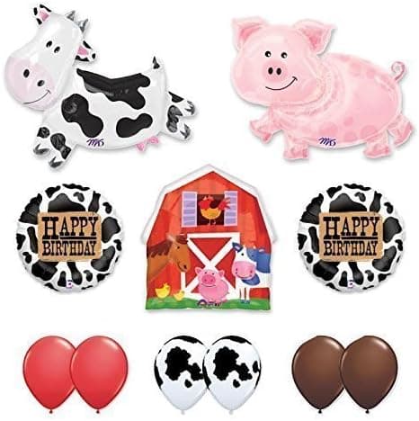 Barn Farm Animals Birthday Party Cow, Pig, Barn Balloons Decorations Supplies by Anagram
