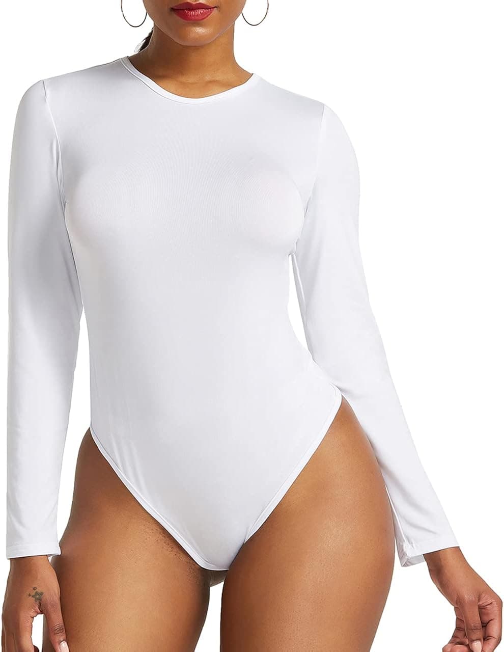iToolai Women Long Sleeve Bodysuit Tops Leotard Snap Button Thong