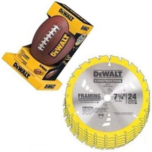 DEWALT DW3578F8 Heavy Duty 10-Pack of 7-1/4 Inch 24 Tooth Framing Blades with FREE DEWALT Football