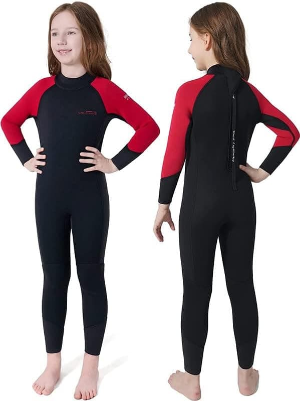 Dark Lightning 3/2mm Kids Wetsuit for Boys and Girls, Neoprene Thermal Swimsuit, Toddler/Junior/Youth One Piece Wet Suits for Scuba Divingkeboarding,