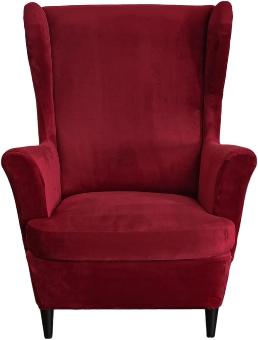 HAOYONG Velvet Wingback Armchair Covers 2-Piece Elastic Stretch Wingback Chair Sofa Slipcover Soft Wingback Chair Slipcover Washable Armchair Protector Cover for Living Room Wedding and Party