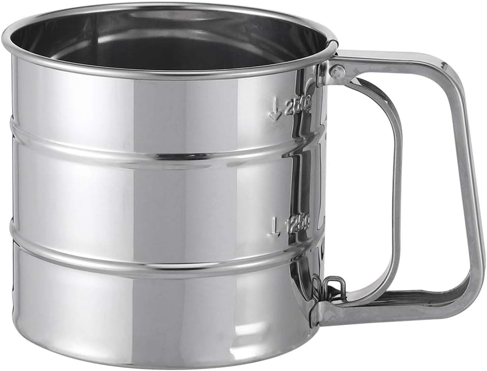 KINAKE Flour Sifter,Semi Automatic Baking Sieve, Stainless Steel Hand Crank Flour Sifter Fine Mesh Sieve Flour Duster, Practical Baking Tool for Home