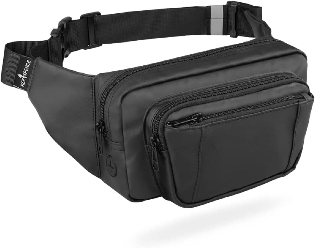 KEESPENCE Hiking Fanny Pack, Waist Bag with Water Bottle Holder for Men Women Outdoors Walking Running, Dog Fanny Pack, Fit iPhone 12 Pro/ 6.7'' Large Smartphones