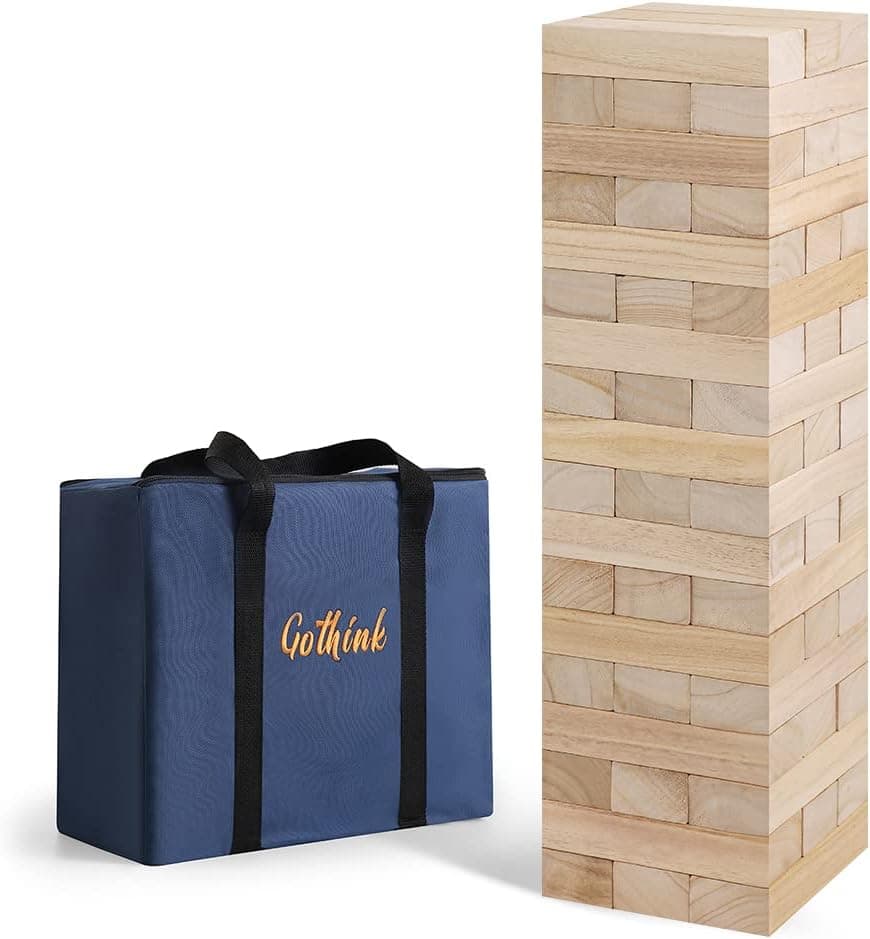 GOTHINK Large Wooden Tumbling Tower Game, Over 3.6 FT 54pcs Jumbo Yard Games with Carry Case Outdoor Timber Stacking Game Night Toy Gift for Kids Adults Family