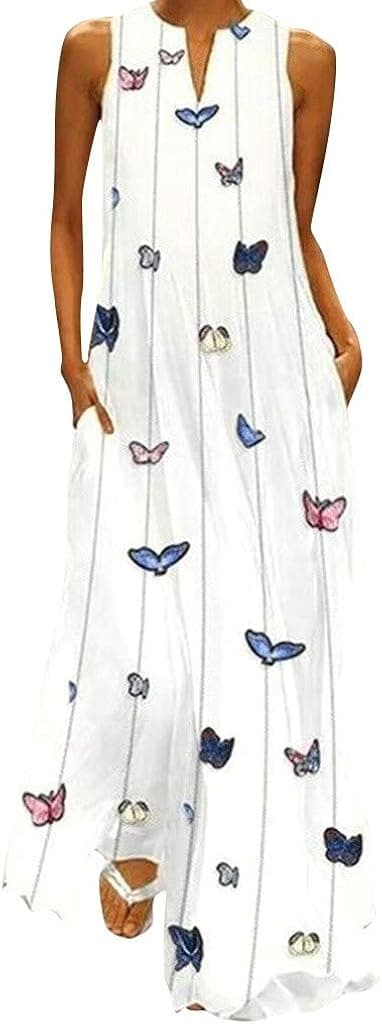 MISYAA Women's Sleeveless V-Neck Floor-Length Casual Dress with Pockets