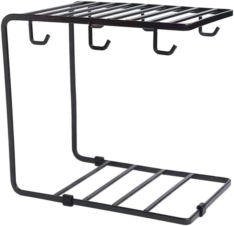 Metal Coffee Mug Cup Holder Stand for Counter 6 Hooks Coffee Cup Display Hanger Rack Organizer (Black)