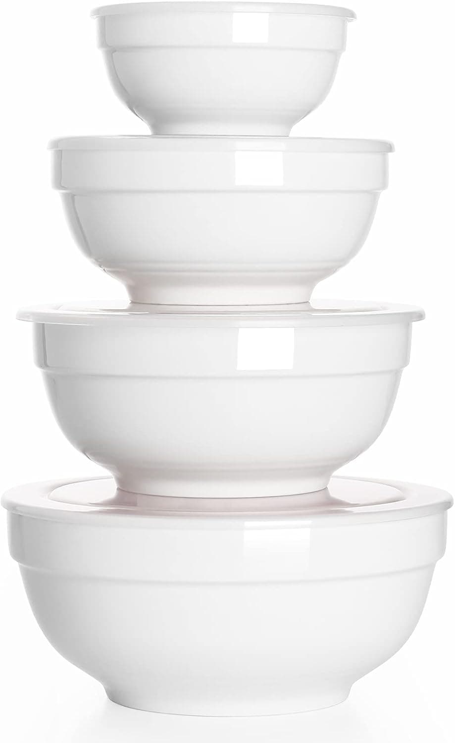 DOWAN Mixing Bowls with Lids, Serving Bowls with Lids, Food Storage Container, Porcelain Prep Bowl Set, Ceramic Soup Bowls for Kitchen, Microwave & Dishwasher Safe, 64/42/22/12 Ounce, Set of 4