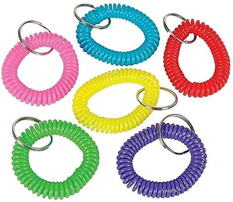 Neliblu 2 Dozen Spiral Keychain Bracelets 2.5" Expandable to Fit Wrist 6 Assorted Fun and Bright Colors - Party Favors - Sports Bracelets for Kids - Back to School Supplies Bulk Pack of 24