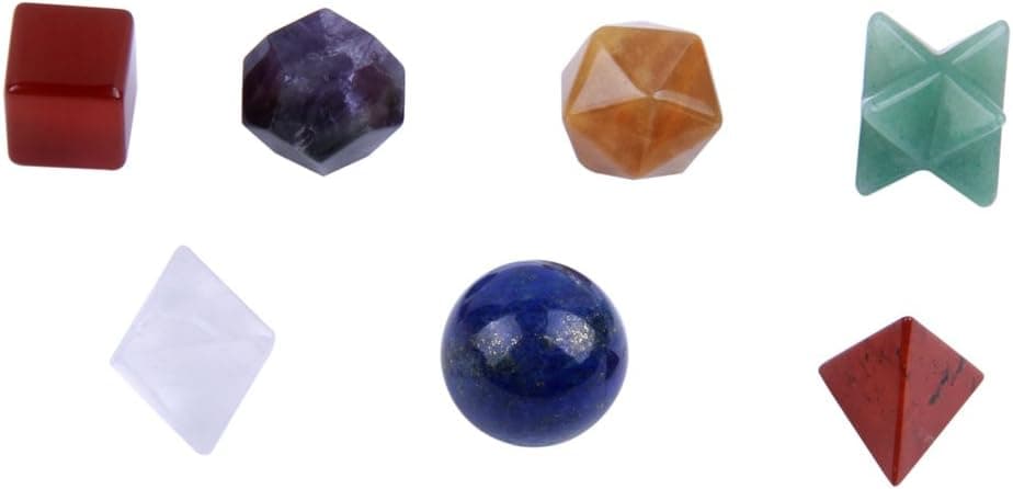 Banshren 7 Chakra Healing Crystal Platonic Solids Sacred Geometry Set with Merkaba Star Carved Chakra Stone Set