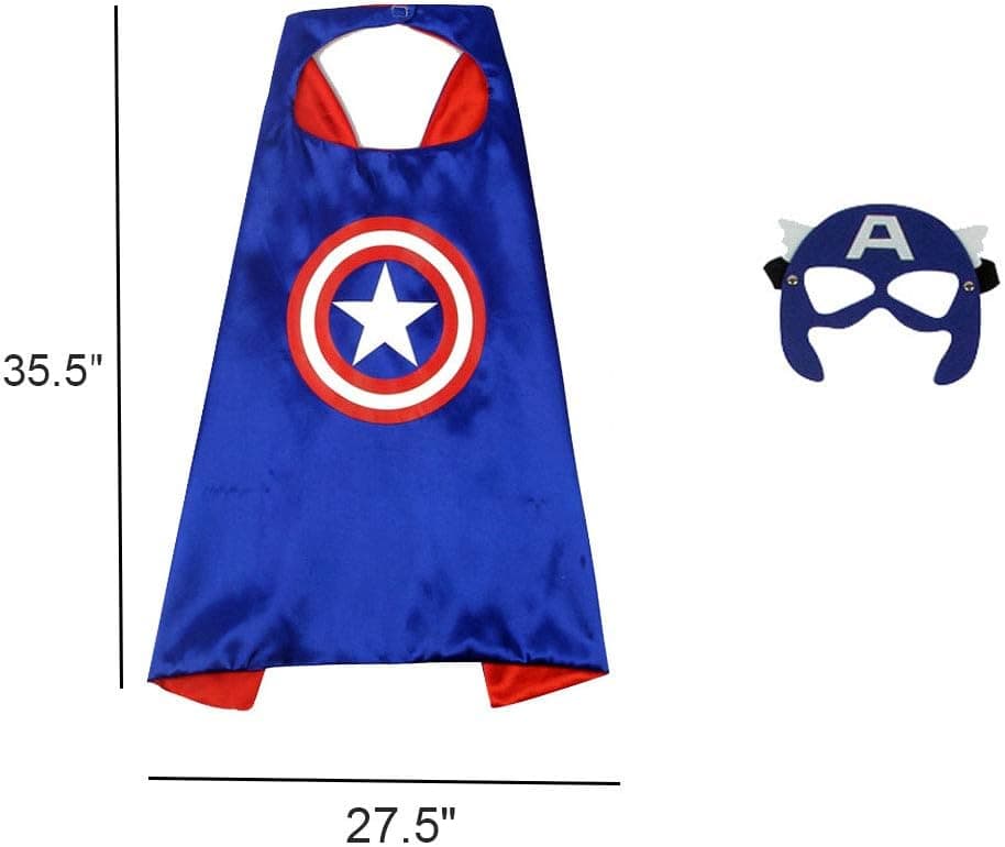 Kids Toy Superhero 11" Shield Gun+ Blue Cape+ Felt Mask Cosplay Set, Plastic Shield Mech Strike Strikeshot Cartoon Dress up Costumes Suit for Captain America, for Kids Boy Role Play