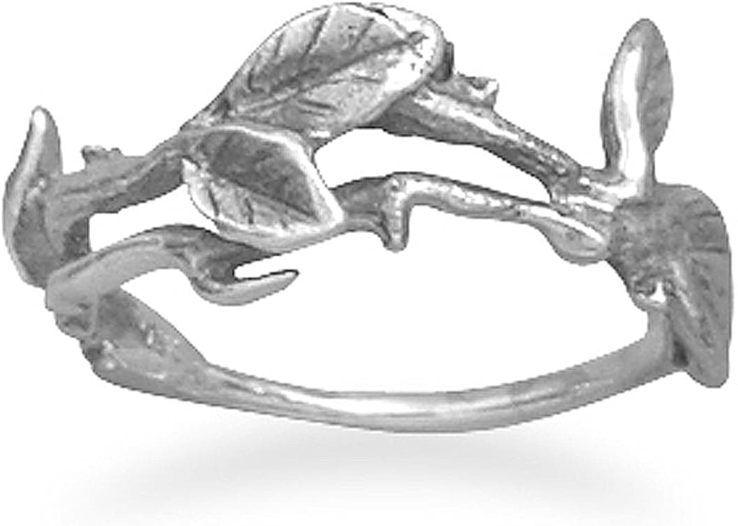 CleverEve Designer Series Sterling Silver Oxidized Band Cut-Out Leaf Ring (Size 5 to 9)
