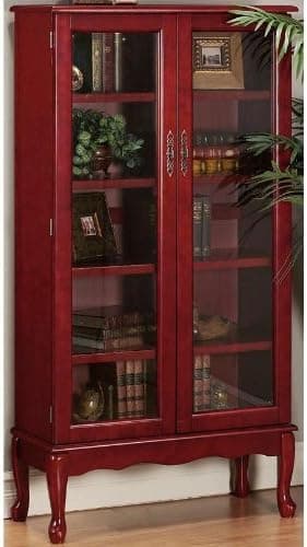 Traditional 31"w 5 shelf Bookcase With Glass Doors, FIVE-SHELF, MAHOGANY