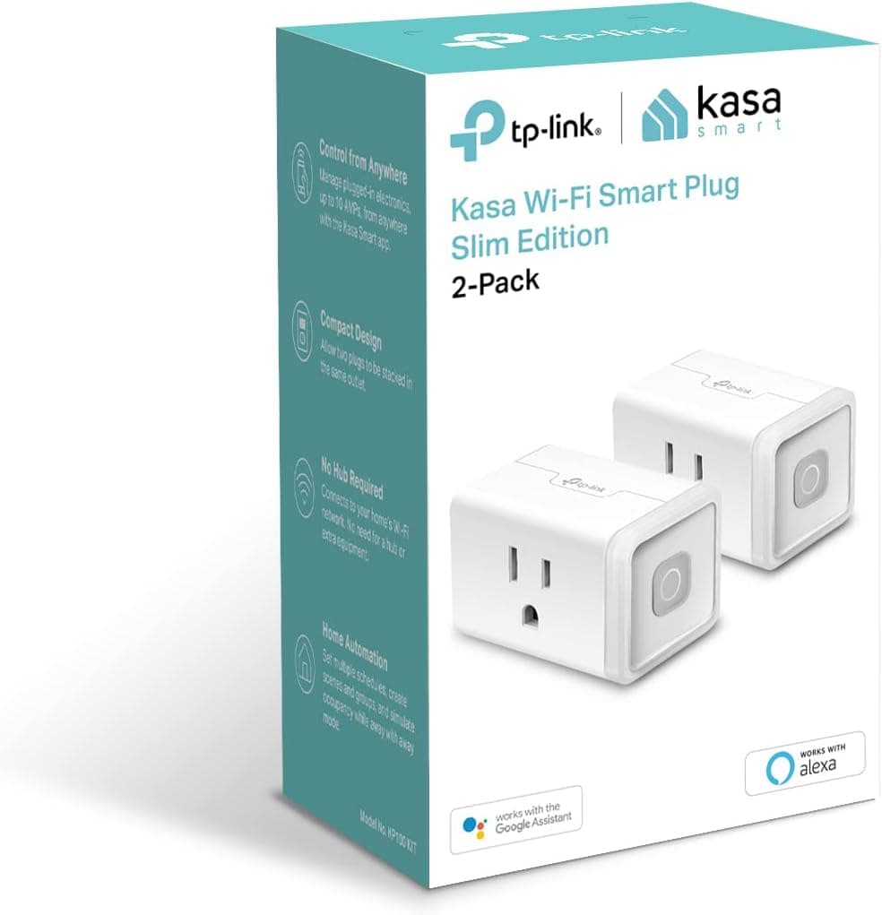 TP-Link KP100KIT Kasa Wi-Fi Smart Plug Slim Edition 2-Pack