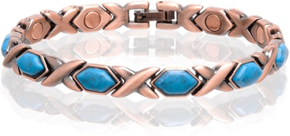 Novelties Company Copper Magnetic Turquoise Link Health Energy Bracelet #LTQ-D
