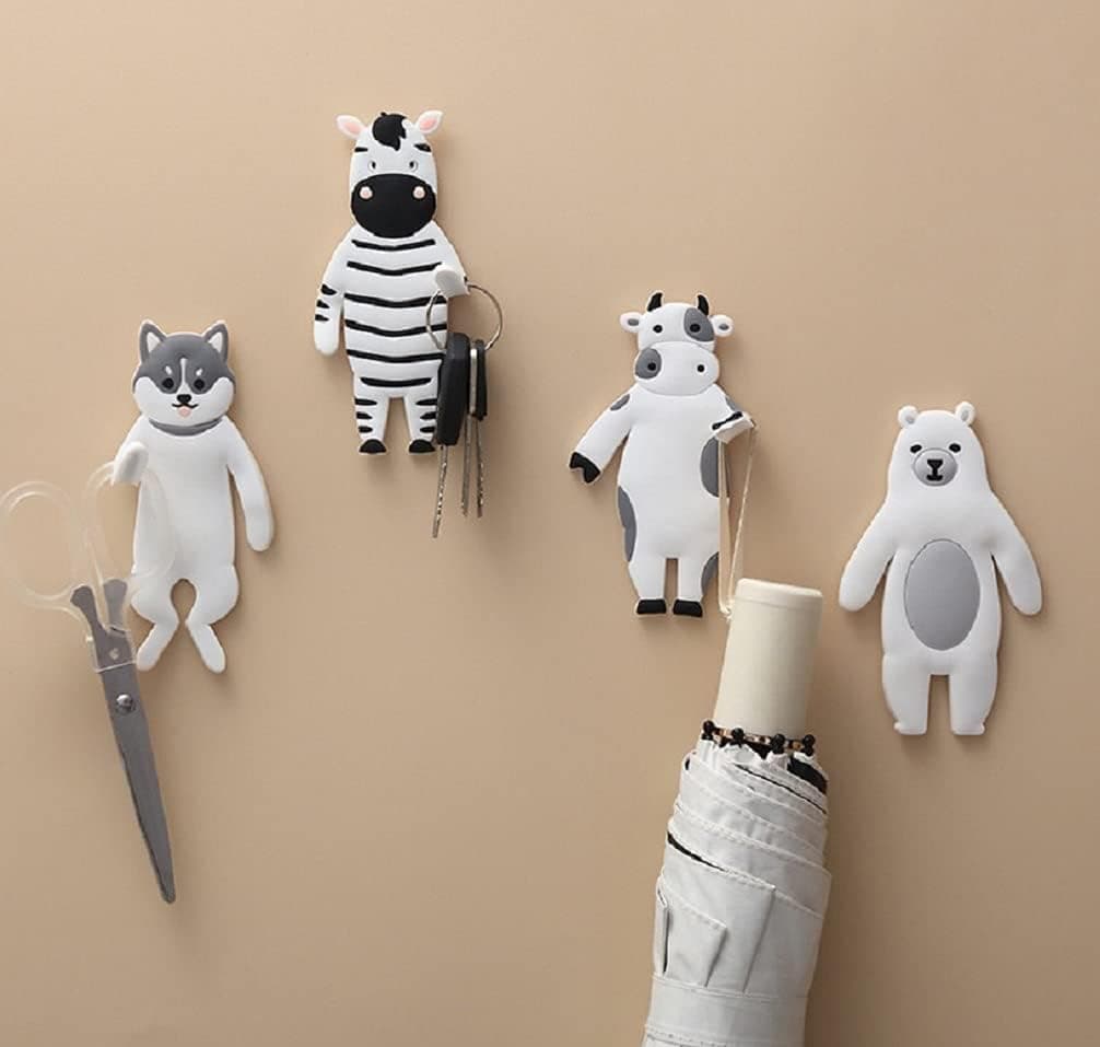 Cute Animal Hooks 4PCS Hands& Feet Fordable Animal Wall Hooks Self-Adhesive Wall Decorative Key Holder Plug Holder Reusable Seamless Sticky Hooks for Hanging Keys Towels Eyeglasses