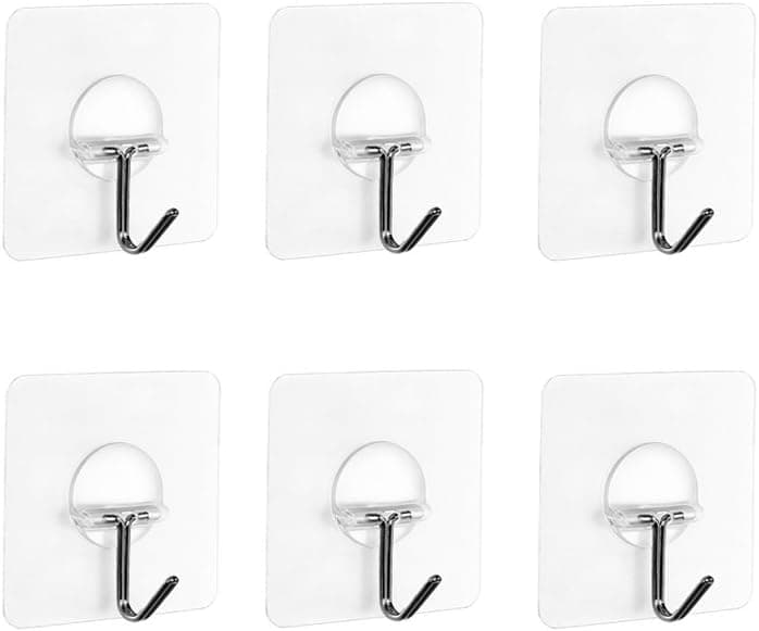 BQTime Self Adhesive Hooks, 11Lb/5Kg Heavy Duty, Reusable Hanging Bathrobe Clothes Towel Robe Bag Coat Hooks & Ceiling Hanger Holder for Bathroom Kitchen, NO Drill, No Scratch, Waterproof, 6 Pack