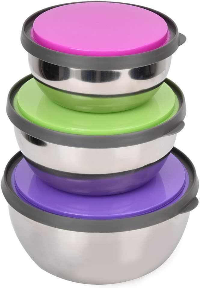 3pcs Stainless Steel Bowls with Lids, Kitchen Prep Bowls Small Mixing Bowls for Cooking Baking