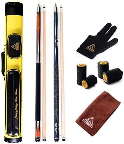 CUESOUL House Bar Pool Cue Sticks,Two Cue Sticks + 2x2 Pool Cue Case Hard