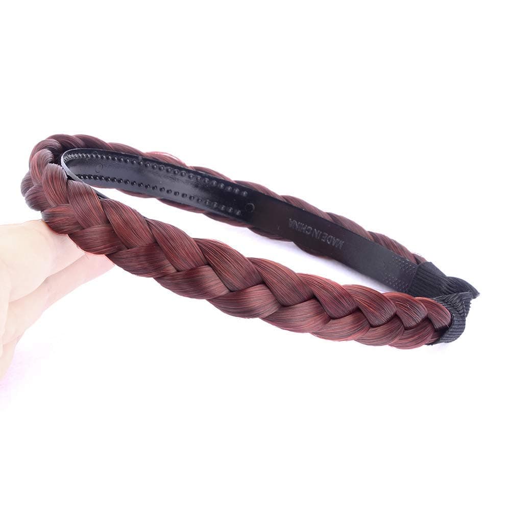 aHairBeauty Plaited Braided Headband Hair Band Synthetic Braid Hairpieces Wig with Teeth Accessories for Women Girl Wide 0.7 Inch (Burgundy)