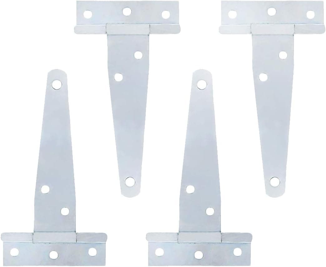 FarBoat 4Pcs T Strap Door Hinges 4inch Heavy Duty Tee Hinges Iron Hardware for Barn Door Gates with Mounting Screws (Silver)