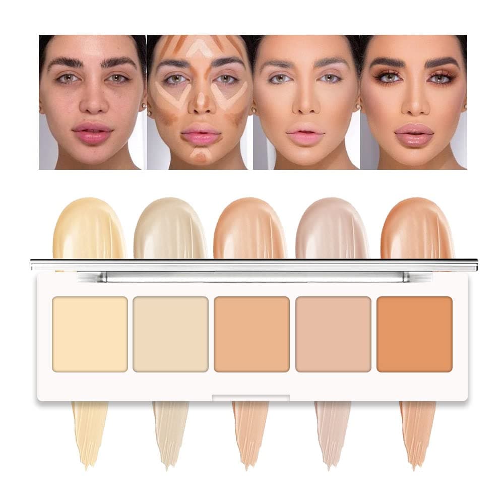 Waterproof Natural Ivory Face Concealer Highlight Contour Palette for Light Medium Skin.Demi Beige Color Correct Cream Foundation Palet for Under Eye Dark Circles Eyelid Tattoo Cream Makeup Plate corrector de ojeras