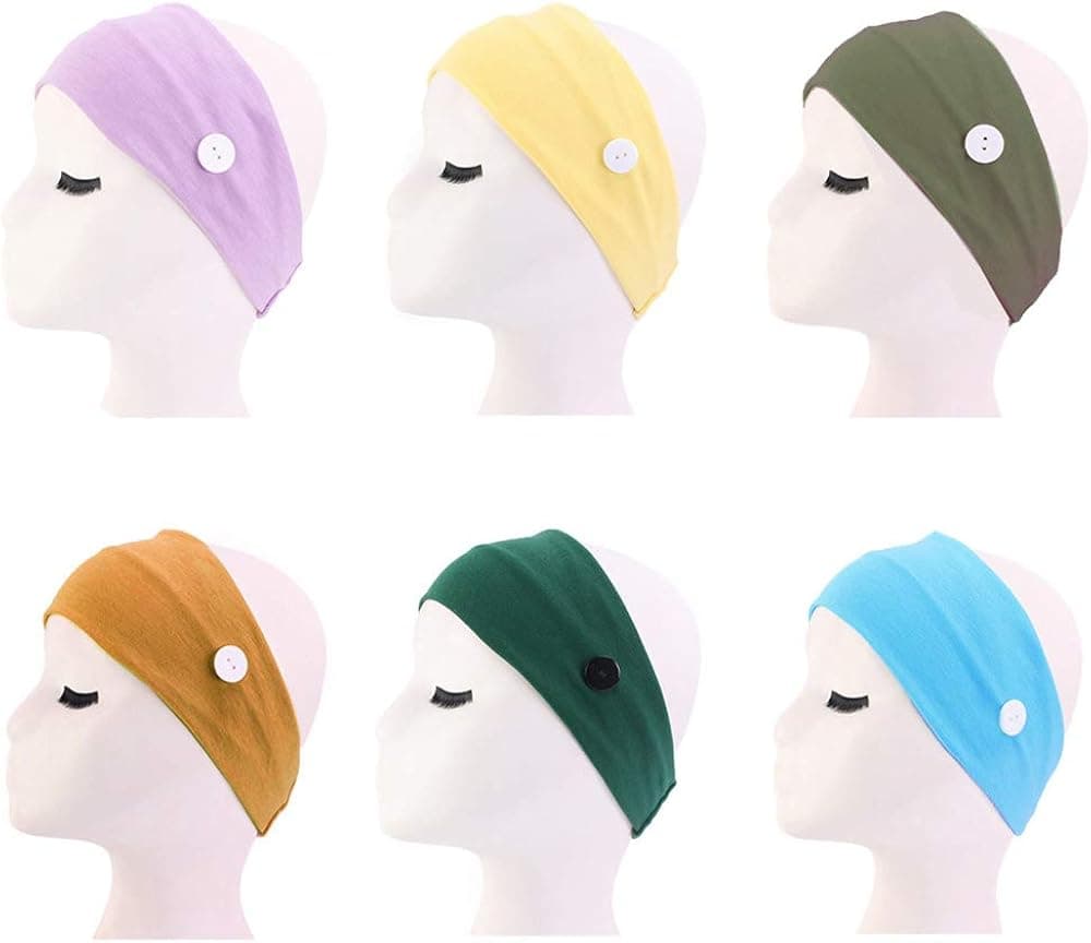 BOMAIL Headbands with Buttons for Holding Face Cover-Fashion Button Headband for Women Men Relax Your Ears Elastic Hair Bands (C6P)