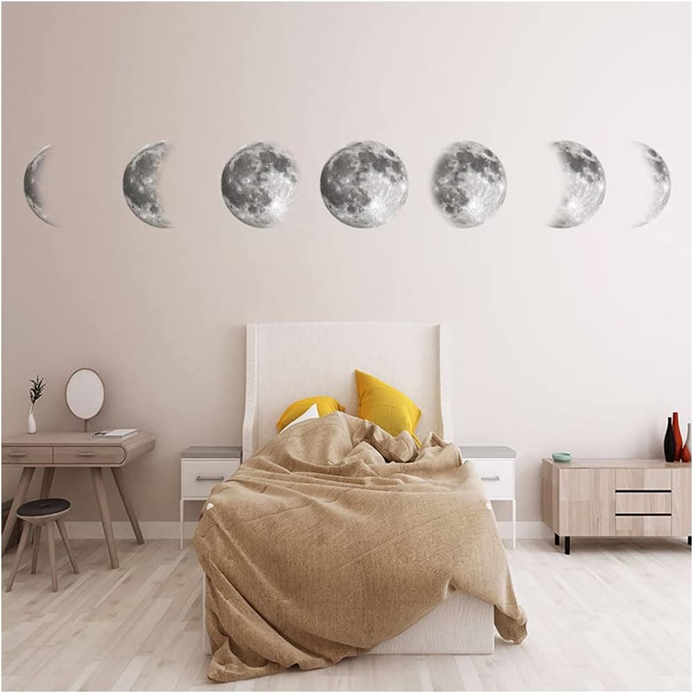 Wall Decals Sticker Moon Phase Map Space Moon Wall Sticker 3D Wall Stickers Set for Home Living Room Wall Decoration Mural Art Decals Background Decor Moon Stickers