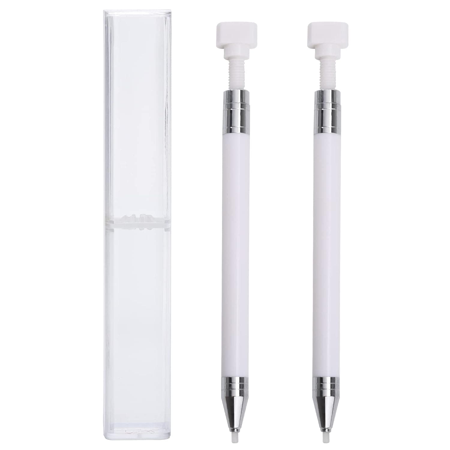 2 Pieces Rhinestone Picker Dotting Pen, Gems Crystals Studs Picker, Wax Pencil Pen, Manicure Nail Art DIY Decoration Tool White