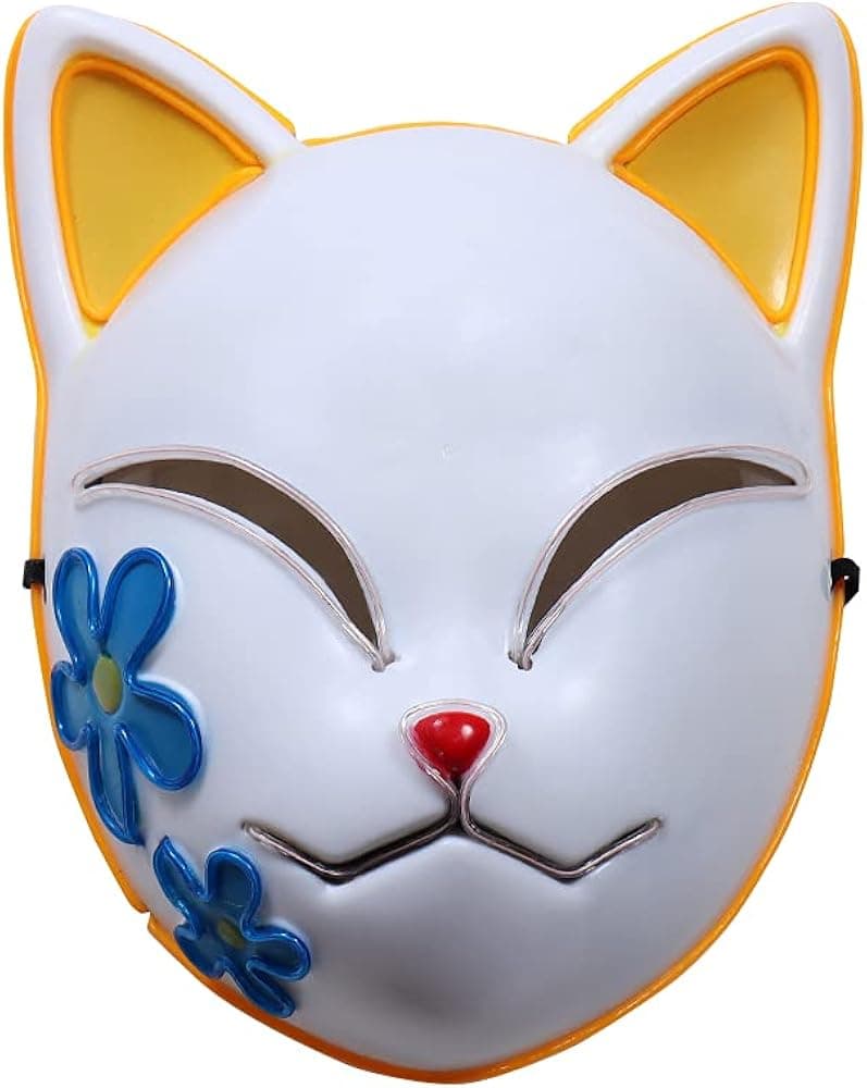 PARAWEYSE Halloween Mask,Demom Slayer Fox Drift Mask Anime LED Cosplay Mask Party Costume Fancy Dress Prop Mask