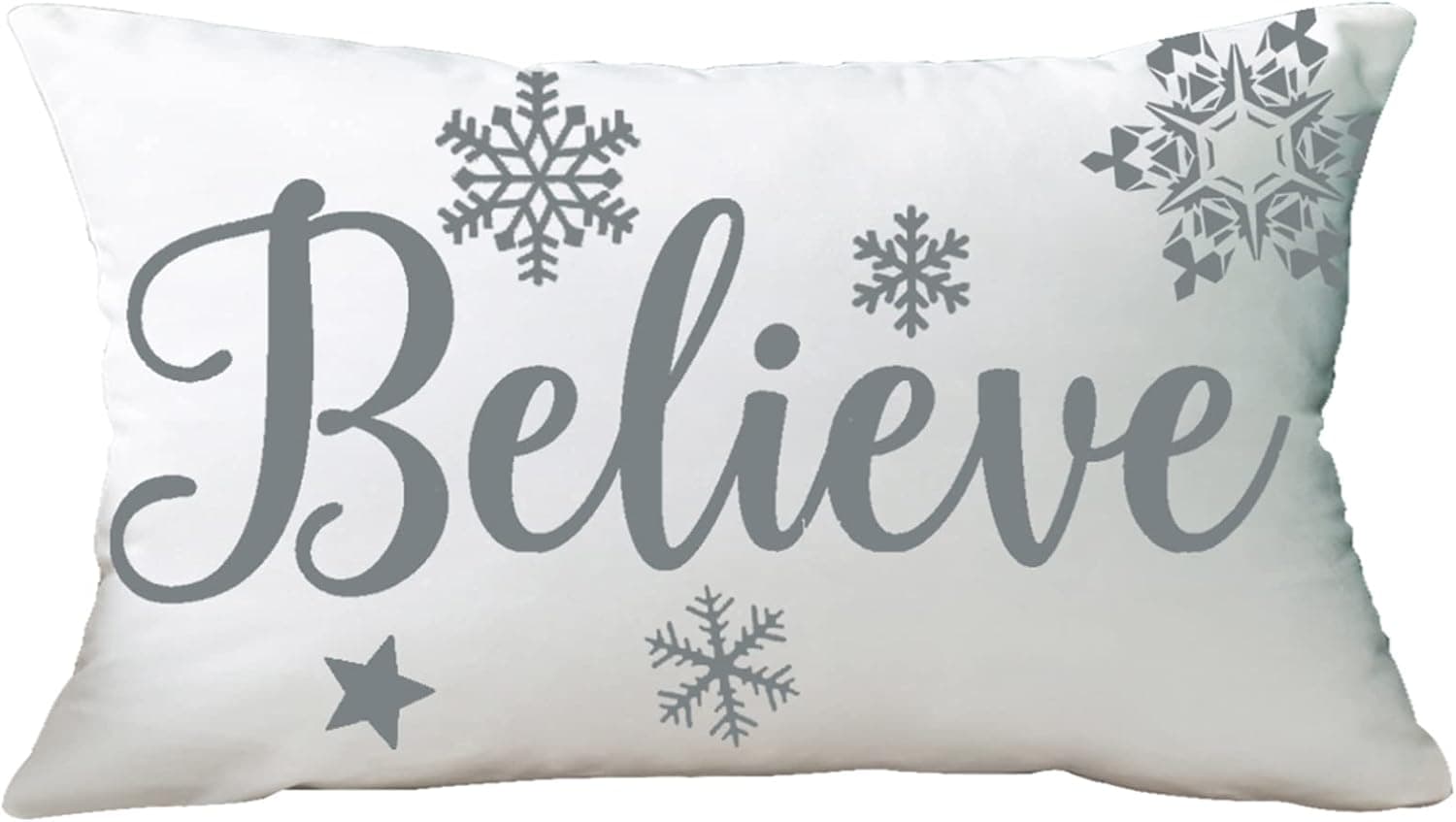Ramirar Grey Word Art Believe Snowflakes Merry Christmas Winter Decorative Soft White Velvet Lumbar Throw Pillow Cover Case Cushion Home Living Room Bed Sofa Car Rectangular 12 x 20 Inches