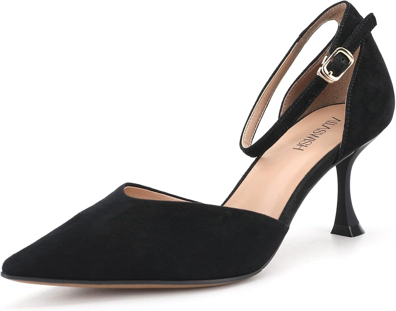 ALLASWISH Kitten Low Heels for Women Strappy Closed Toe Stiletto Ankle Strap Pointed Toe Heel Dress Wedding Party Work Pumps Shoes