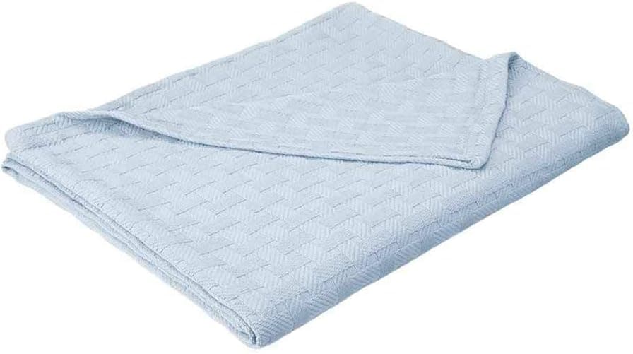 eLuxurySupply Basket Weave Blanket Cotton Thermal Blanket - Soft & Breathable All Seasons Oversized Throw Blanket Perfect for Layering Any Bed King Size, Light Blue Color
