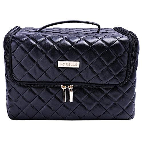 Travel Cosmetic Storage Organizer Toiletry Bag with Slide Out Drawers | Comfortable Makeup Case | Zippered Pockets | Quilted Pink